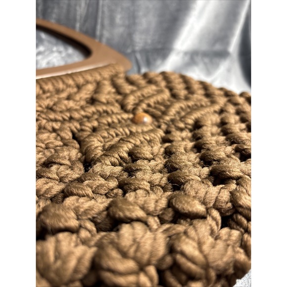 Vintage‎ Macrame Woven Purse Brown Oversized Handles 60s 70s Retro Hippie Boho - Picture 12 of 16